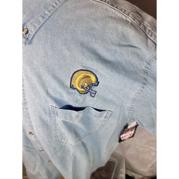 Vintage ‘99-‘00 St. Louis Rams Embroidered Denim Button Up Shirt By The Edge NWT - Picture 3 of 5